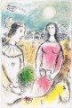 Couple at Dusk color lithograph contemporary Marc Chagall